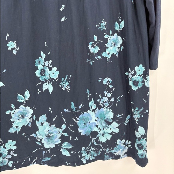 J.Jill Wearever V Neck Floral Tunic Boho Navy Blue Shirred Size Medium tall MT - Picture 11 of 16